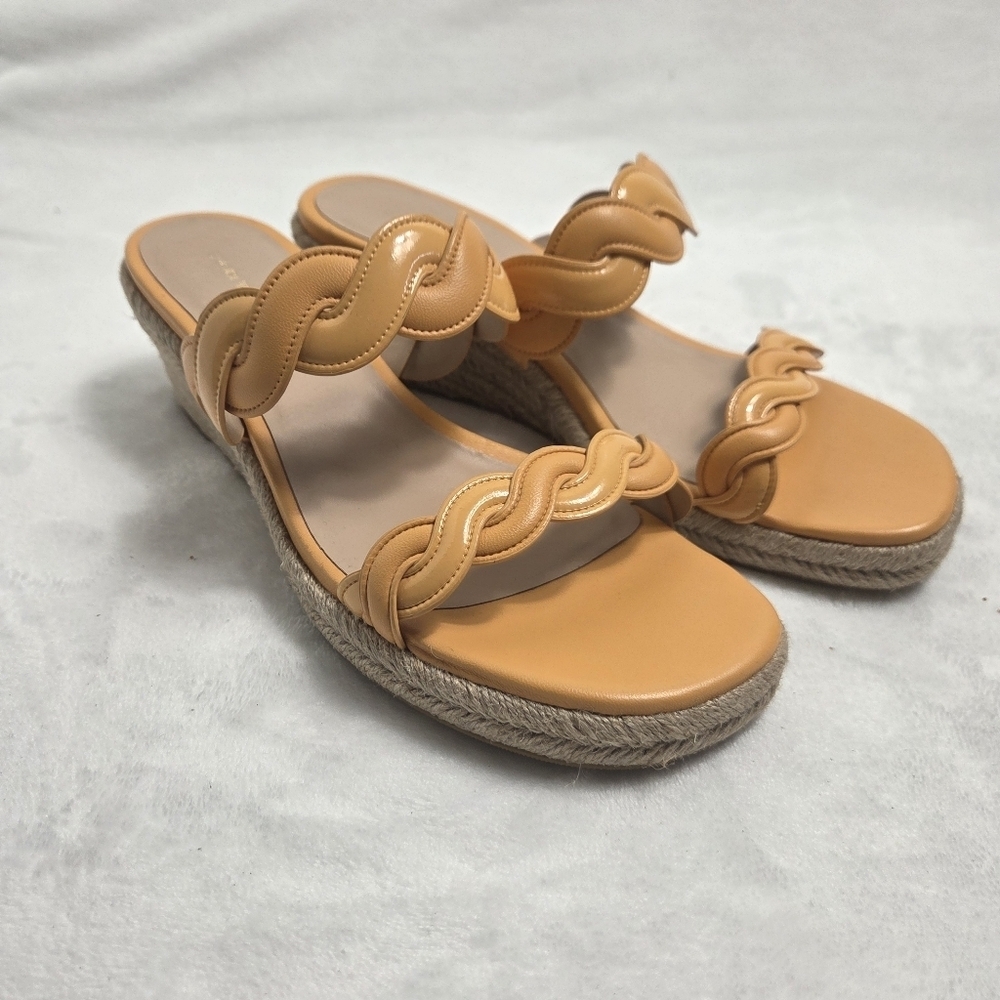 Stuart Weitzman Twist Espadrille Mango Leather Wedge Sandals